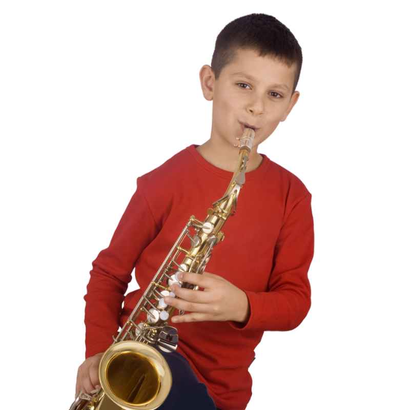 Young boy taking private saxophone lessons