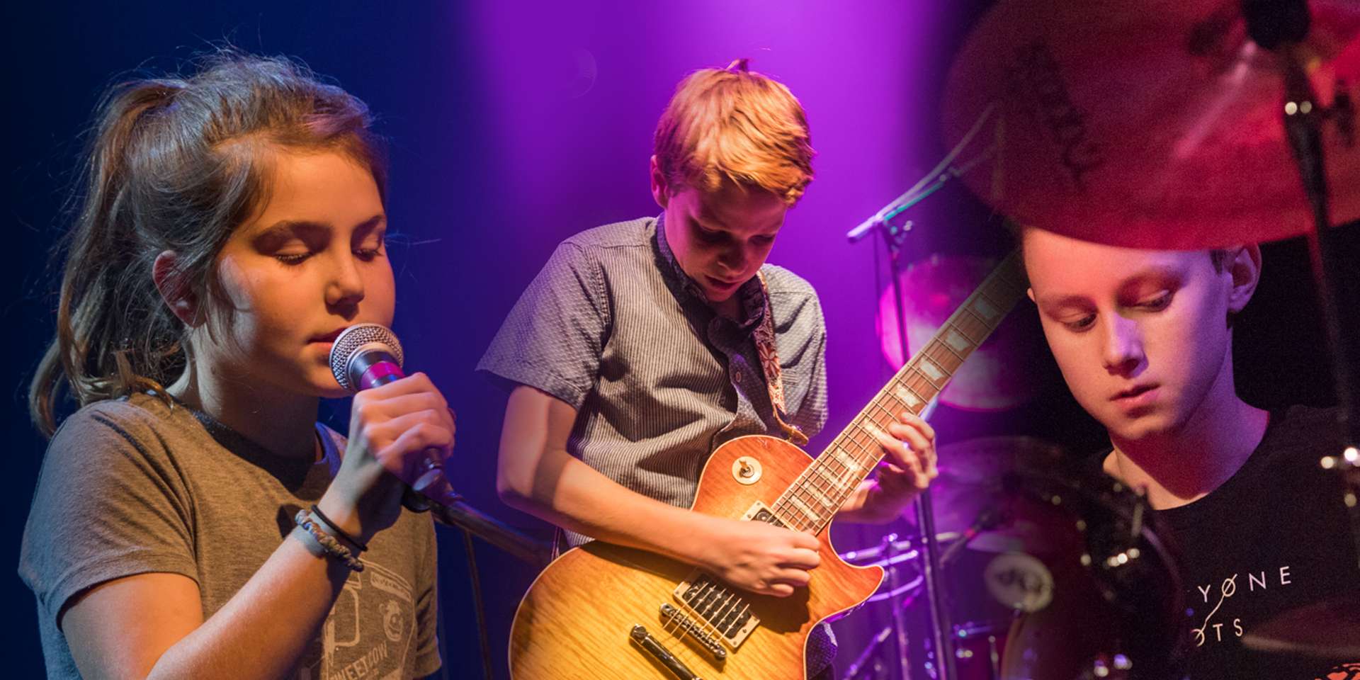 Group of young musicians performing on stage.